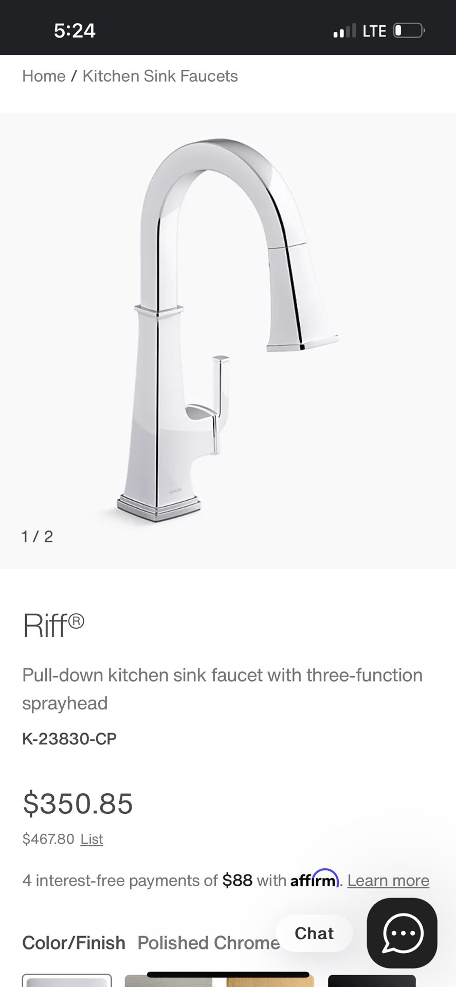 Kohler Pull Down Kitchen Faucet