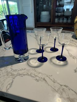 Amazing Cobalt Blue Drink Ware Set With Pitcher