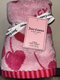Juicy Couture Cherry Hand Towels 2 Pack Pink Red Bathroom Towels NWT 16 x 26