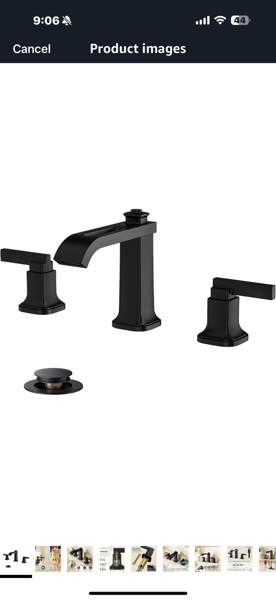 FORIOUS 3 Hole Bathroom Vanity Sink Faucet,Matte Black Waterfall Widespread Bathroom Faucets 2-Handle with Metal Pop-Up Drain, Modern Design Brand FO
