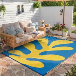 Wonnitar Abstract Outdoor Rug 6x9, Modern Coral Waterproof Reversible Plastic Straw Rug for Patio, Foldable Lightweight Outside Carpet for Deck, Balco