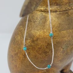 Silver Anklet With Turquoise Beads