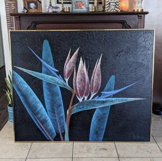 4x5' Very Large Oil Painting On Canvas. Lee Reynolds Birds Of Paradise. Pick Up Lemon Grove.
