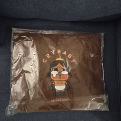 POP MART Crybaby Crying Again Brown Corduroy Tote Bag Authentic
