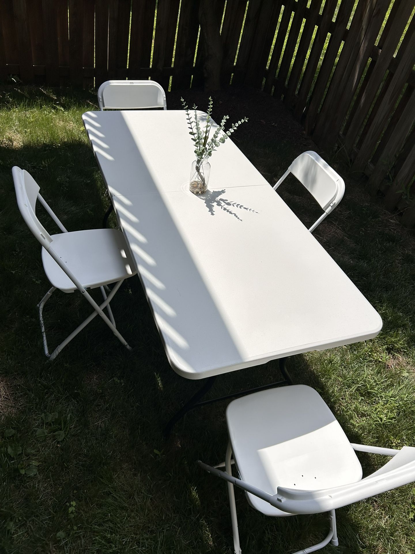COSCO Fold-in-Half Banquet Table w/Handle, 6ft, White With 4 Foldable Chairs