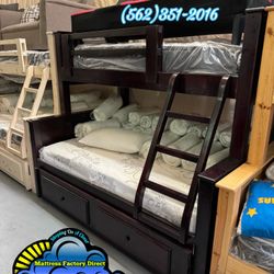 🪵 Black Twin-Full Pinewood Bunk Bed 🆕