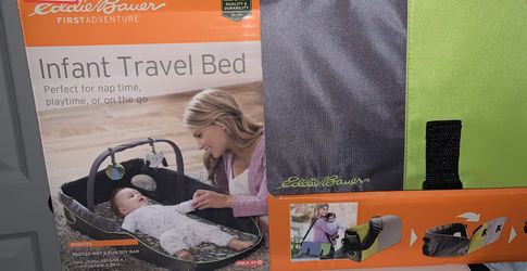 Eddie Bauer Foldable Portable Infant Travel Bed Grey Bright Green