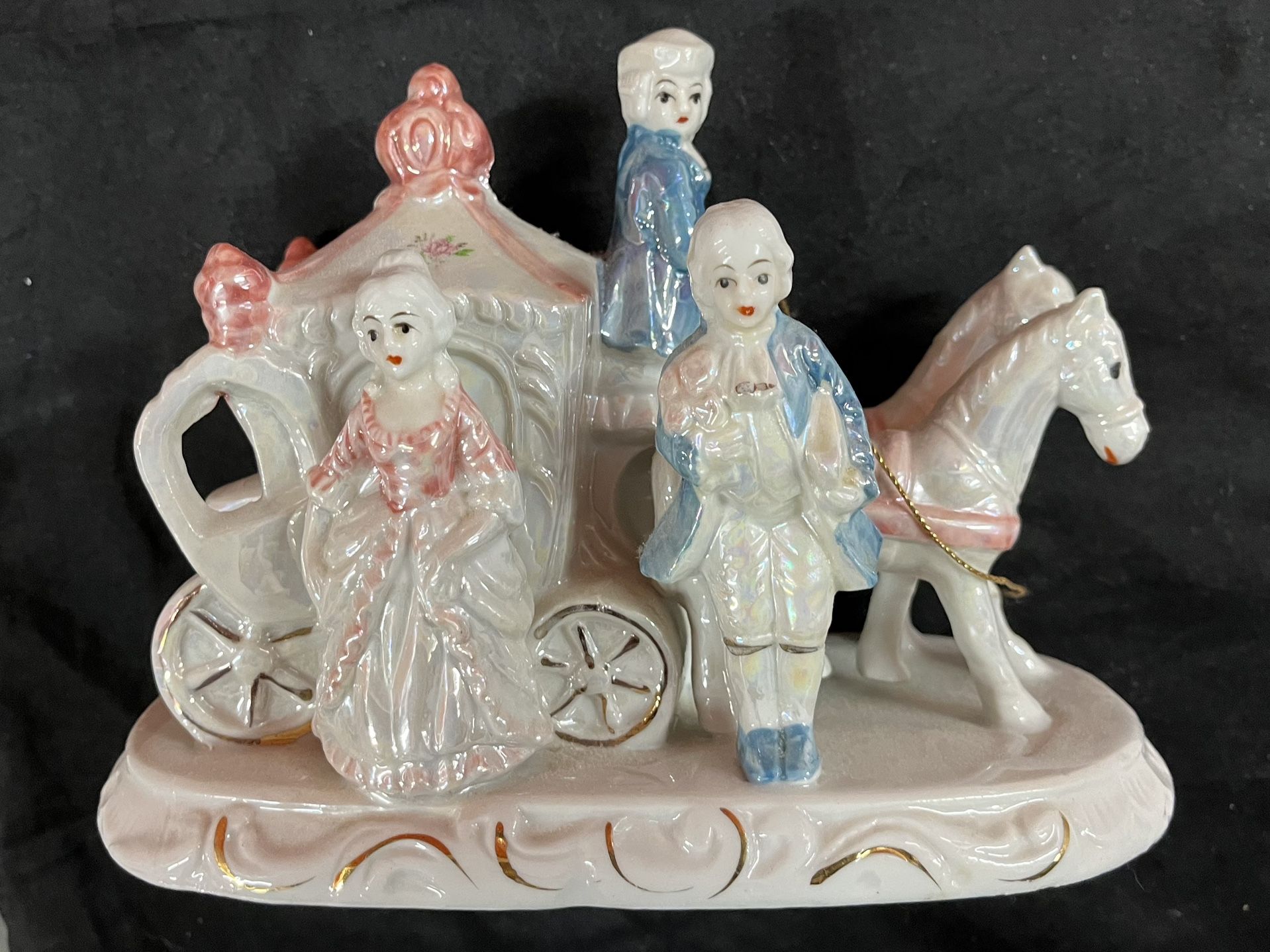 Vintage Porcelain Horse Carriage Figurine 