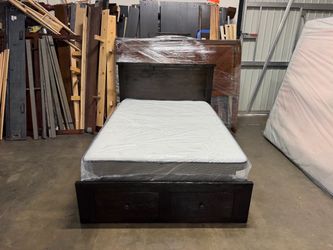 Full Dark Wood Storage Bed Frame with Mattress