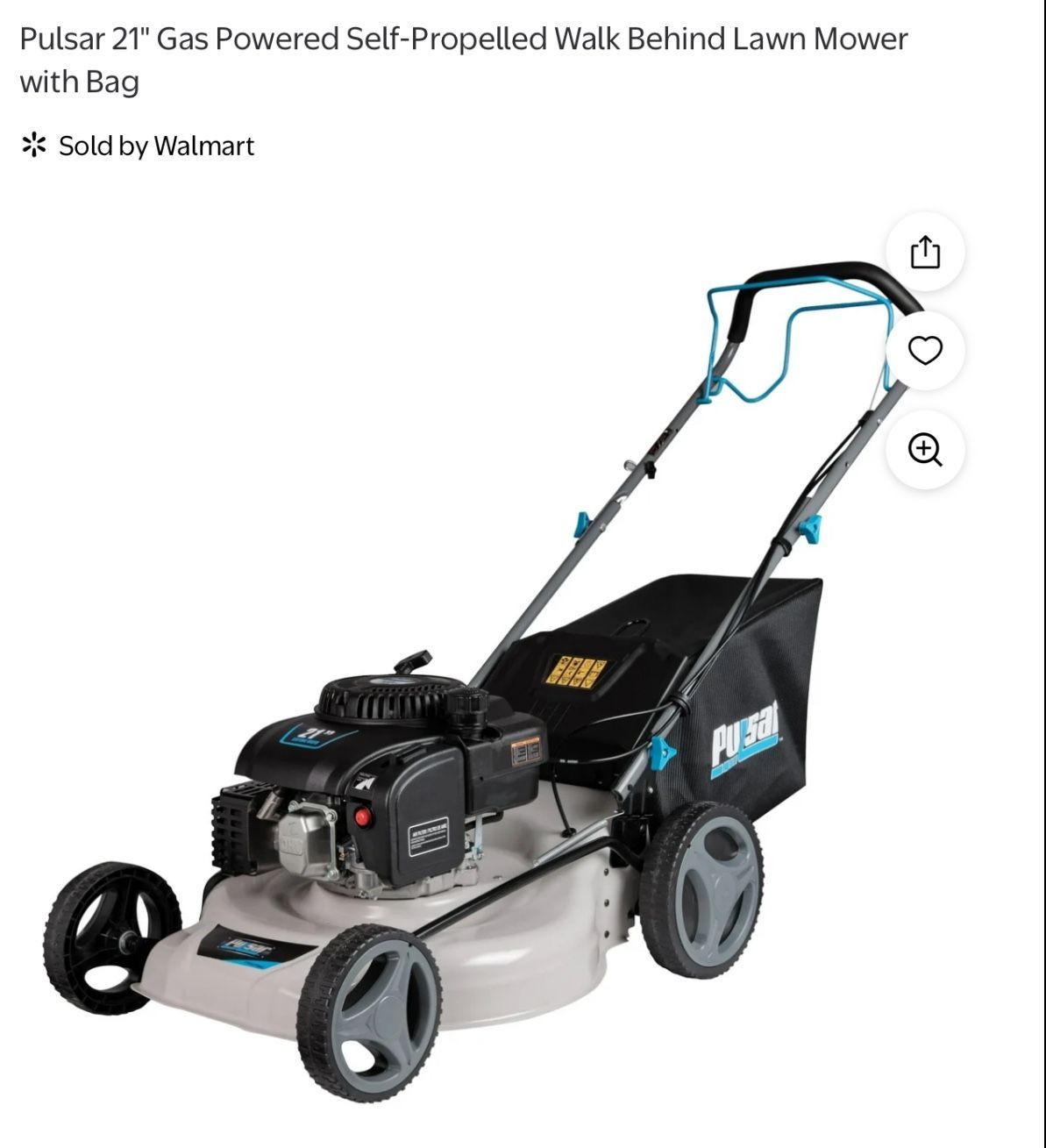Pulsar 21" Gas Powered Self-Propelled Walk Behind Lawn Mower with Bag