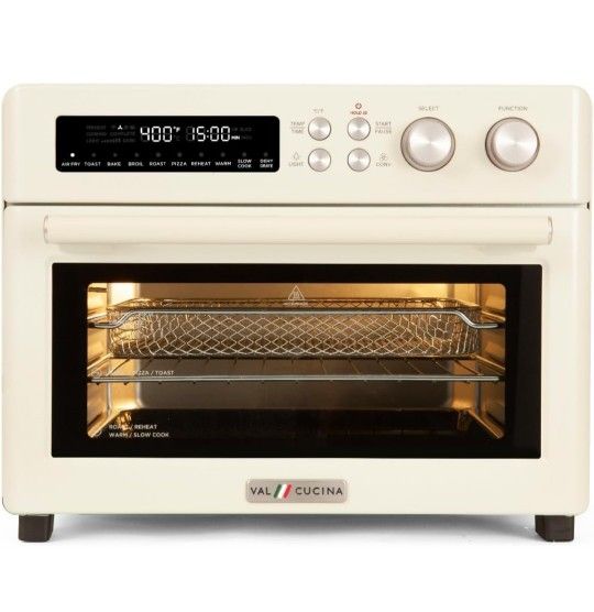 Retro Style Infrared Heating Air Fryer Toaster Oven, Extra Large Countertop Convection Oven 10-in-1 Combo, 6-Slice Toast, Enamel Baking Pan Easy Clean