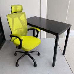 New In Box 40x20x30 Inches Tall Black Desk Table With Green Mesh Office Chair Combo Set