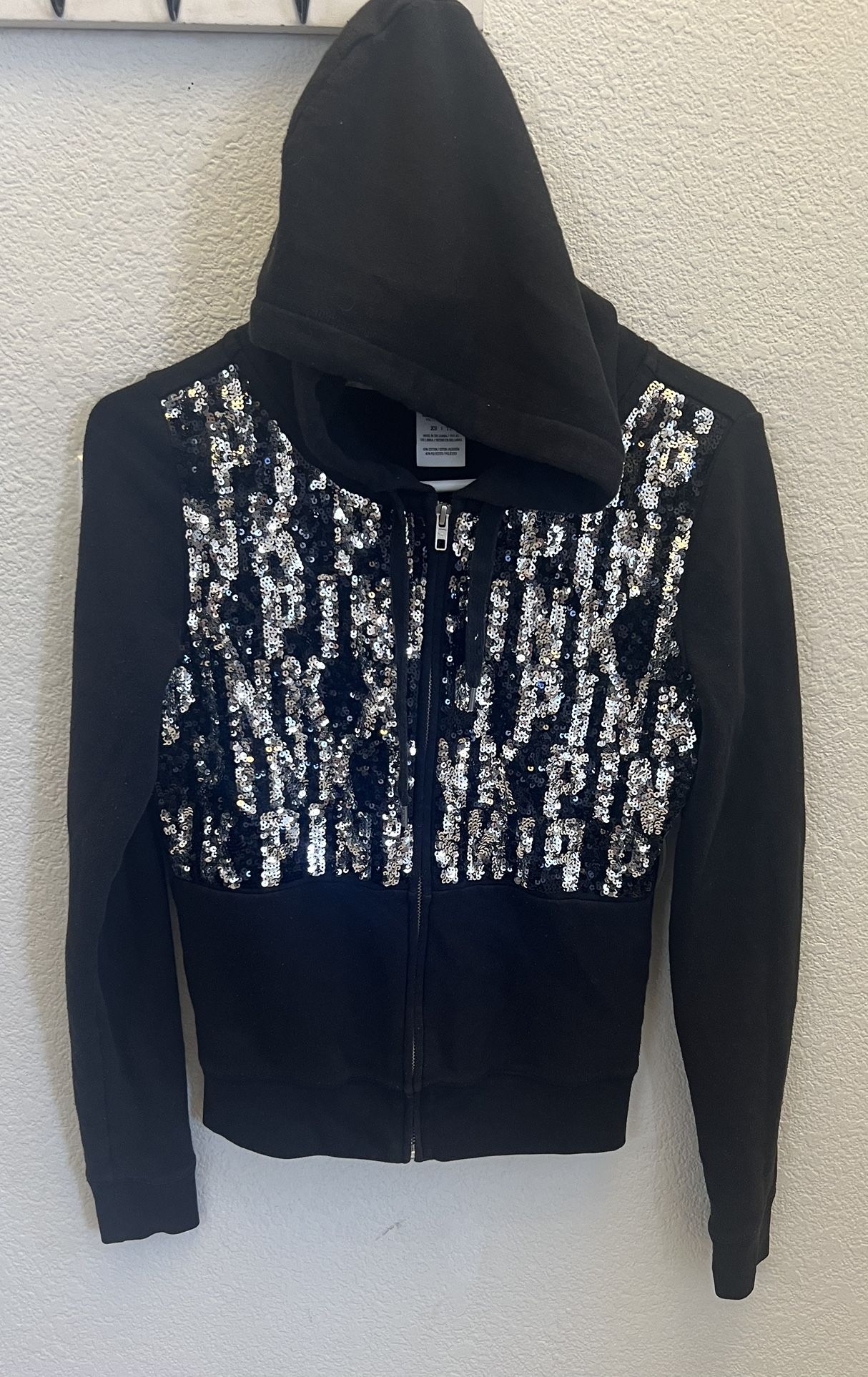 Victoria Secret PINK Black Zip-Up Hoodie. Size XS