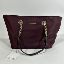 Calvin Klein Florence Nylon Burgundy & Gold Chain Tote Bag ~ H4AAE2DX ~ NEW