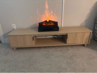 Tan Tv Stand/Table With Fire Place!