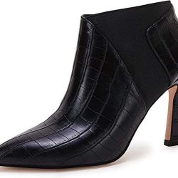 Coutgo Women Pointed Toe Stiletto High Heels Ankle Boots Elastic Side Zipper