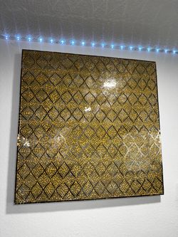 Large Gold Mosaic Wall Art – Heavy Wooden Frame – Modern Glam Decor