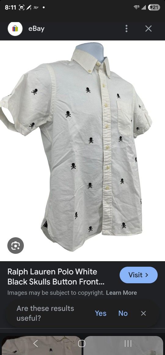 Ralph Lauren Shirt Mens  XXL White Black Skull Pattern Short Sleeve Button Down
