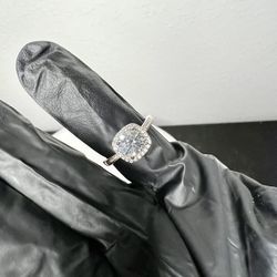 VVS1 Moissanite Engagement Ring Sterling Silver Cushion Halo 