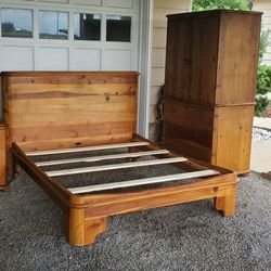 Rustic Pine Queen Bedroom Set With Closet Dresser And Large Coffee Table Delivery Available