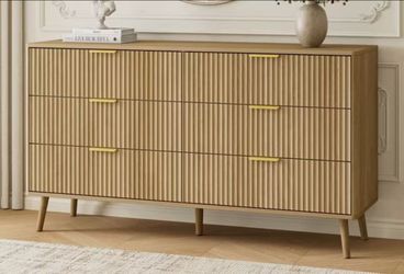 Fluted 6 Drawers Dresser, 55.1" Wide Modern Chest of Drawers