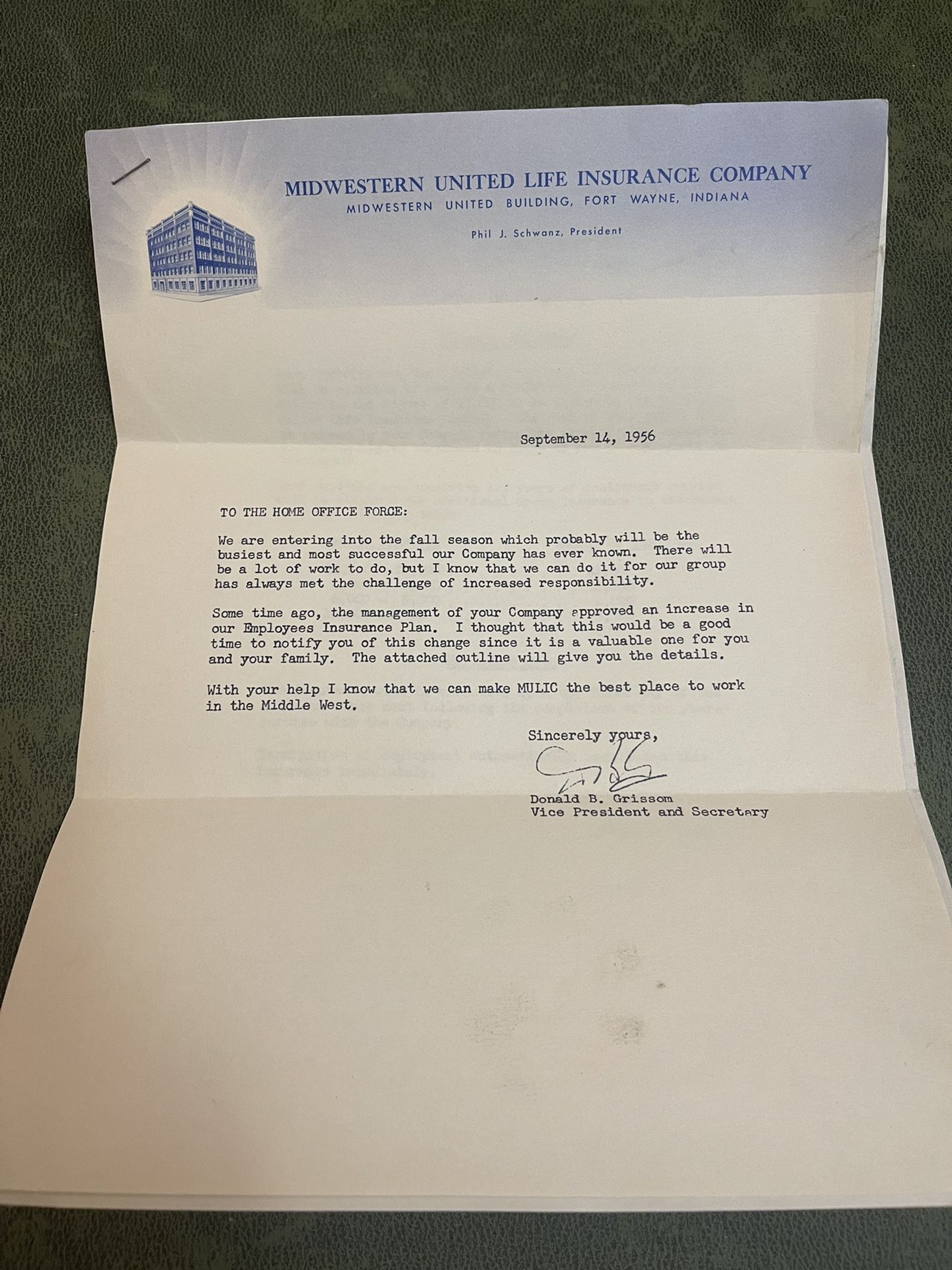 1956 Midwestern United Life Insurance Company Employee Insurance Plan