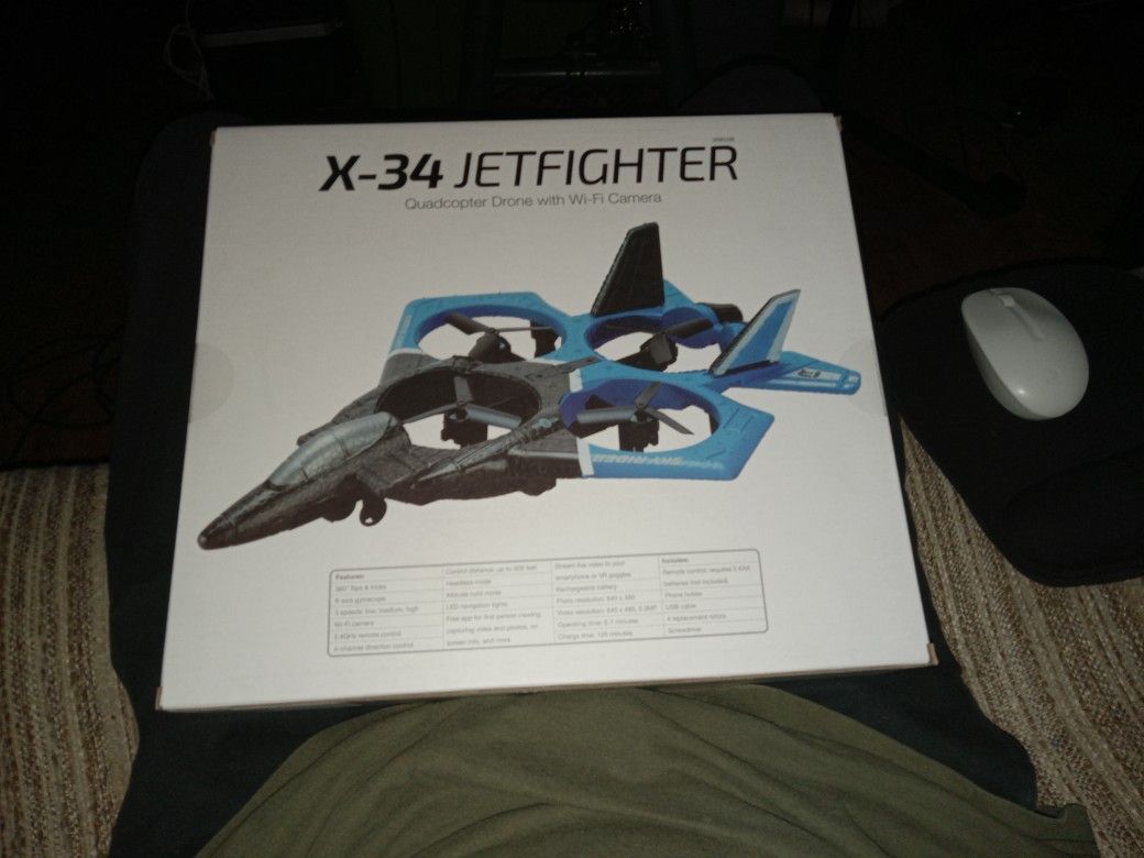 X34 jet fighter quadcopter drone with Wi-Fi camera.