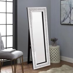 Brand New Glam Silver Crystal Border Floor Mirror
