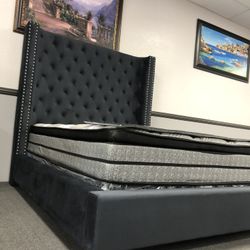 King Size Bed W/ High Headboard 
