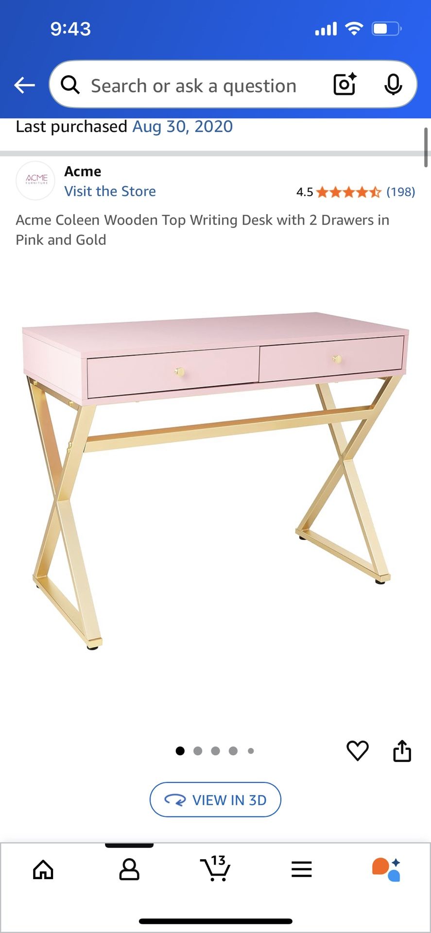 Sturdy Pink Desk. $100. Pick Up In Kips Bay