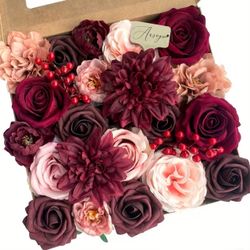 Elegant Burgundy & Pink Artificial box of flowers