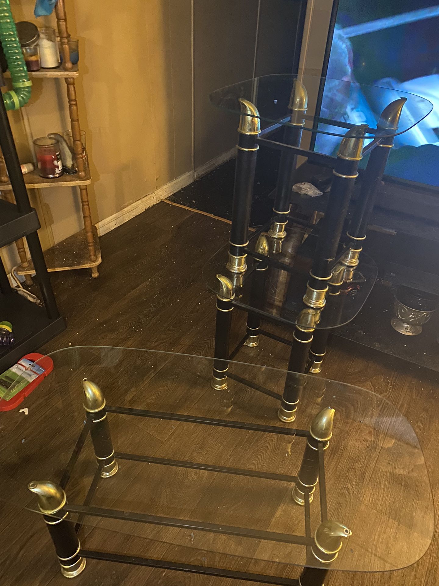 2 Glass End Tables And A Coffee Table That Matches