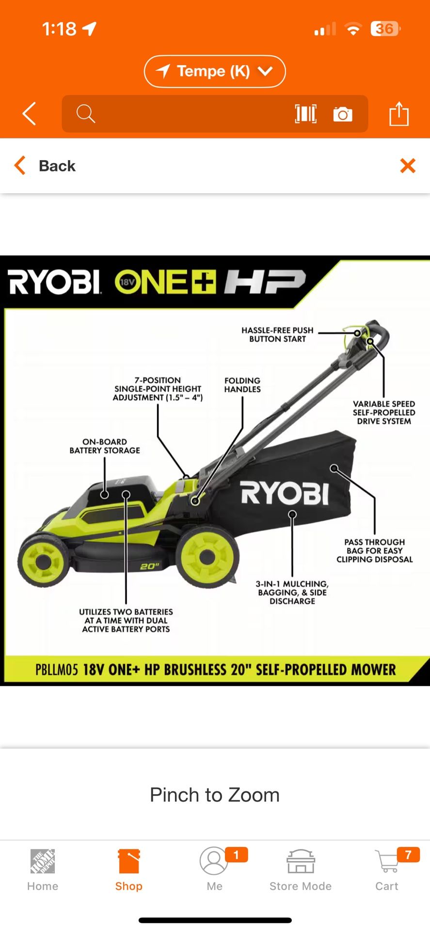 RYOBI ONE+ HP 18V Brushless 20 in. Cordless Battery Walk Behind Self-Propelled Lawn Mower w/ (2) 4.0 Ah Batteries and Chargers