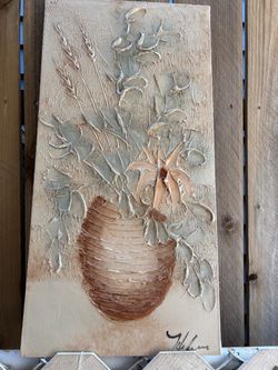 Vintage mid century Signed Textured Floral Still Life Painting
