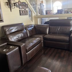 Brown Leather Sectional Couch 
