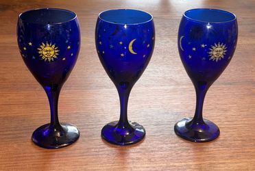 3 Libbey Cobalt blue Wine Glasses