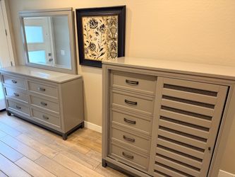 Gray dresser and chest of drawers set