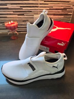 Women's PUMA Softride Sophia Slip-on White Black Sneakers Size 10 Athletic Shoes in BOX