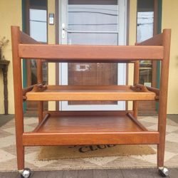 Vintage Dixie teak wood bar cart with removable shelf