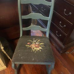 Vintage Ladderback Chair with Floral Needlepoint Seat