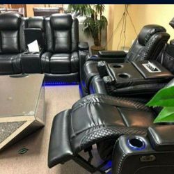 Black Power Reclining Living Room Set Sofa And Loveseat