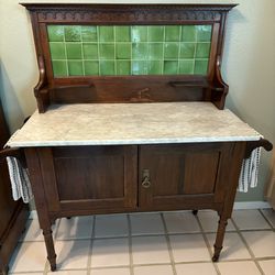 Antique Oak Marble Top Cabinet