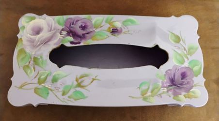 Vintage floral hand painted tissue box