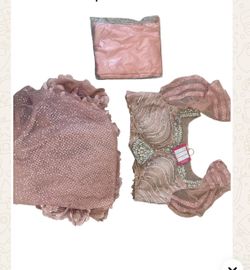 Dusty Pink Ruffle Sequin Saree + Heavy Stone Blouse L - New Tag $449