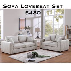 Sofa Loveseat Ivory Corduroy With Pillows Brand New In Box Firm Price $480