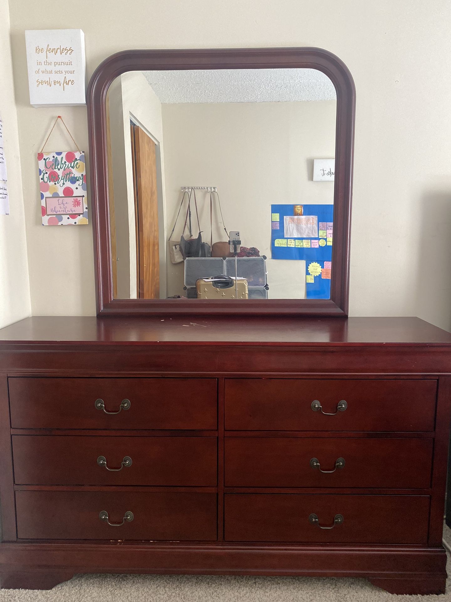 Elegant Cherry Wood Dresser with Mirror