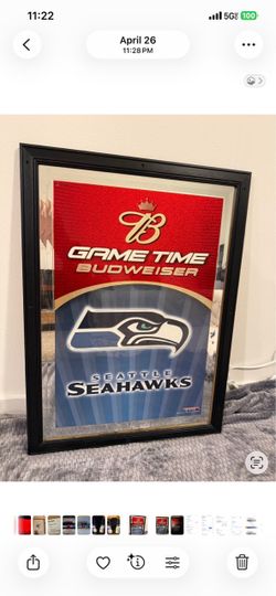 Budweiser Seattle Seahawks Game Time Bar Mirror