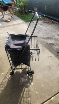 Folding Shopping Cart, 210LBS Heavy Duty Grocery Cart with Waterproof Liner & Dual Basket, 360° Wheels, Jumbo Utility Cart for Shopping & Laundry