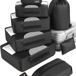 Veken 8 Set Packing Cubes for Suitcases, Travel Essentials for Carry on, Black