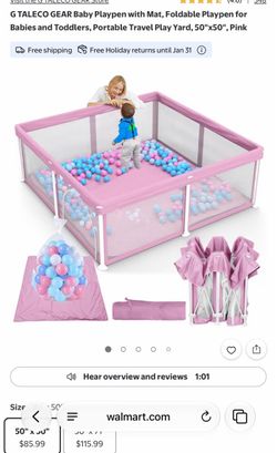 G TALECO GEAR Foldable Baby Playpen with Mat, Pink 50x50